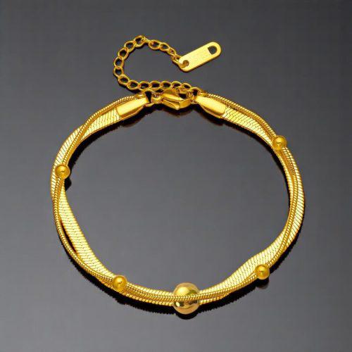 Double Layer Gold Herringbone and Satellite Bead Bracelet